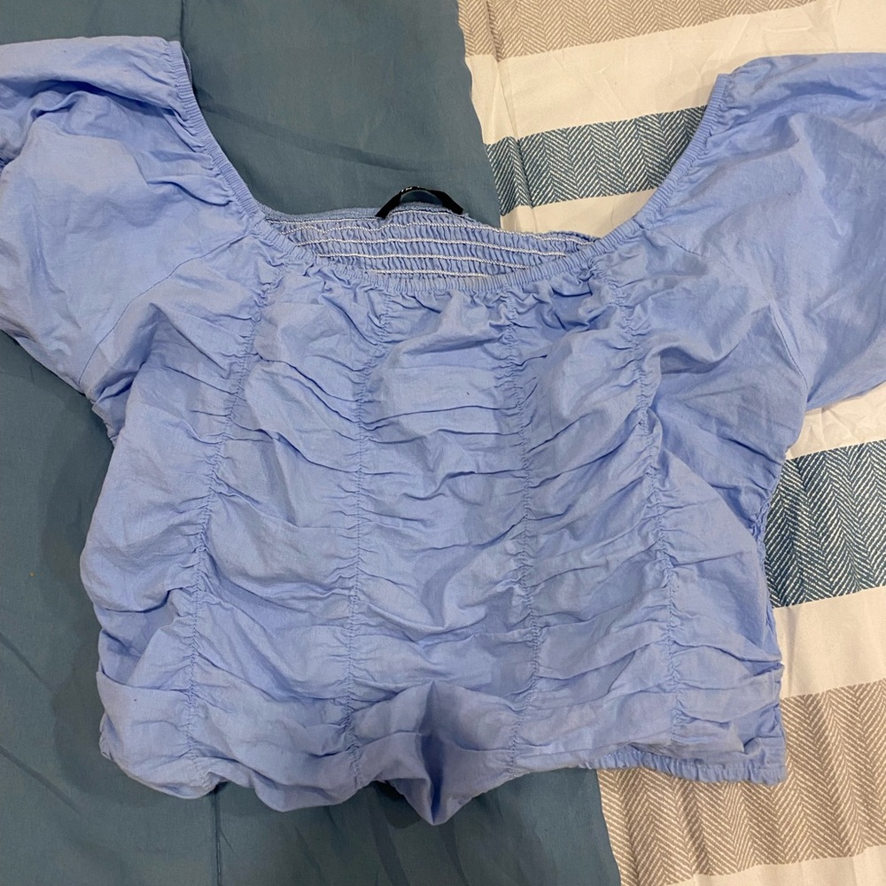 Baby doll puff sleeve top baby blue